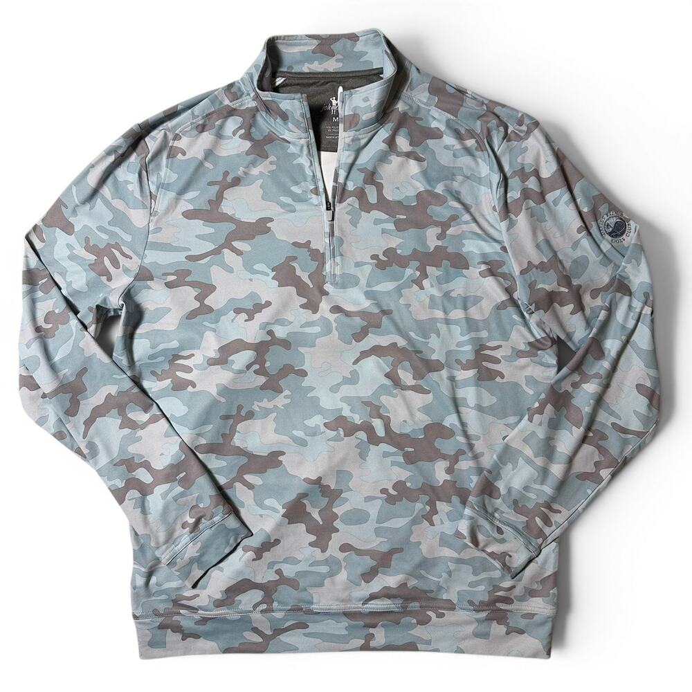 Johnnie-O Titan Quarter Zip Mens Size M Blue Camo Golf Devils Ridge CC Logo NEW